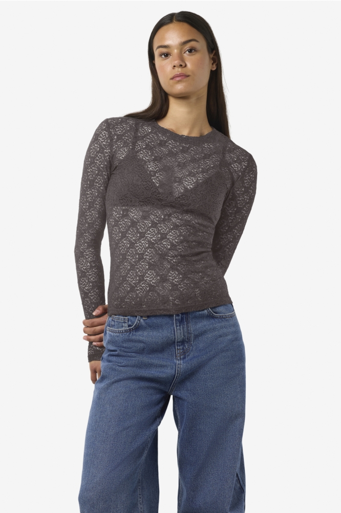 NMJUDITH L/S LACE TOP NOOS 27034819 Charcoal Gray